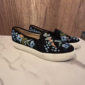 Keds Black Floral Embroidered Slip-On Flats